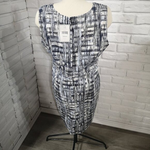 NWT Pure Alfred Sung Ladies Size 16 Navy Light Blue & White Lined Dress - Picture 2 of 11